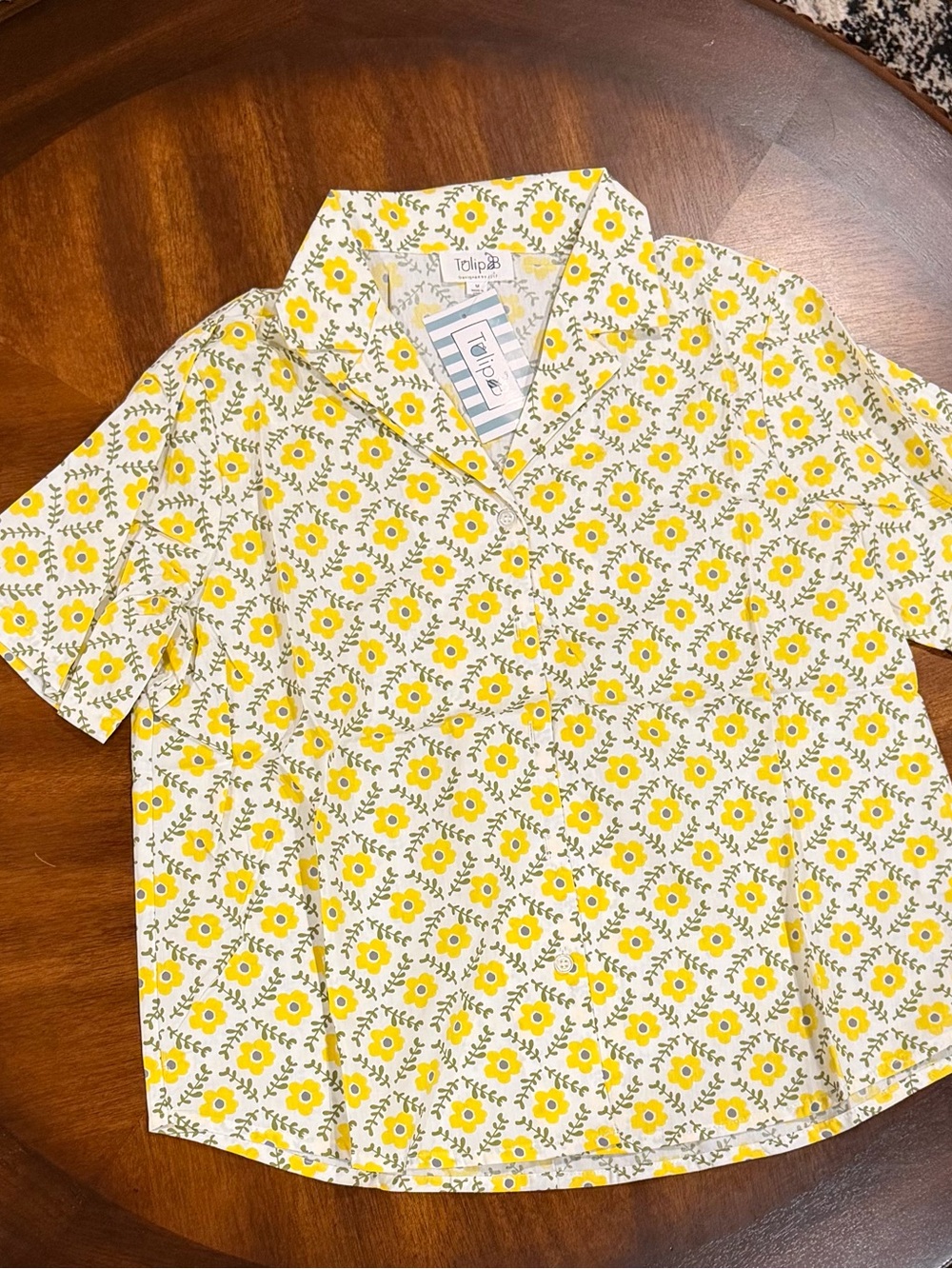 TulipB Yellow Floral Button-Up Blouse